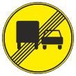 Дорожный знак 3.23 «Конец зоны запрещения обгона грузовым автомобилям» (временный) (металл 0,8 мм, III типоразмер: диаметр 900 мм, С/О пленка: тип А инженерная)